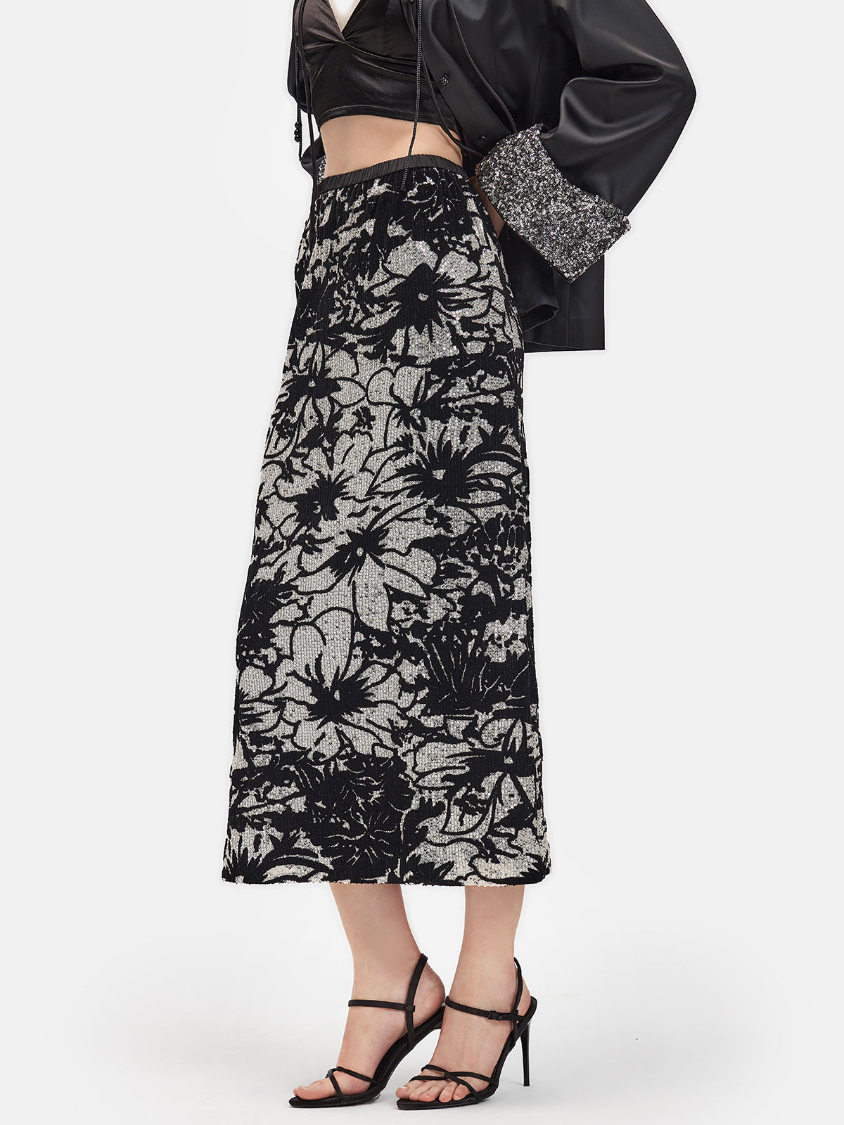 Sequined Floral Velvet Skirt