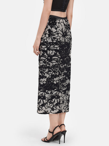 Sequined Floral Velvet Skirt