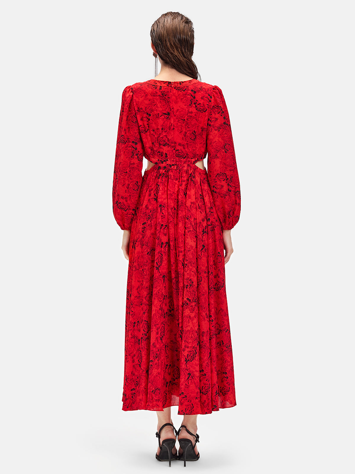 Red Cutout Waist Maxi Dress