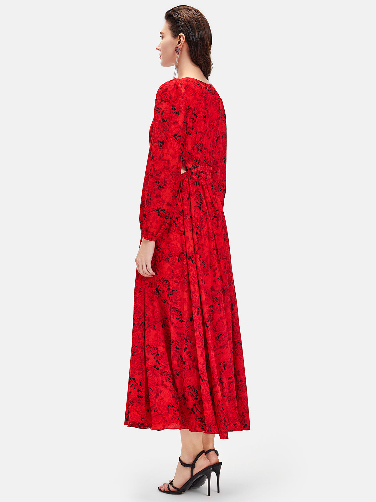 Red Cutout Waist Maxi Dress