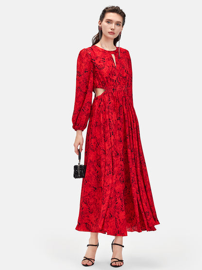 Red Cutout Waist Maxi Dress