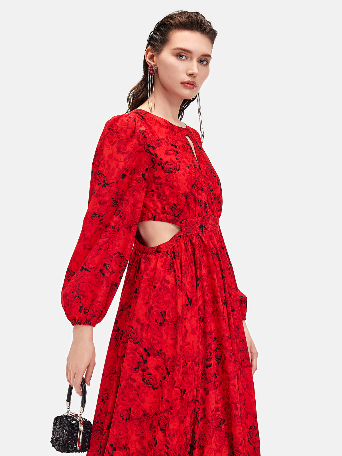 Red Cutout Waist Maxi Dress