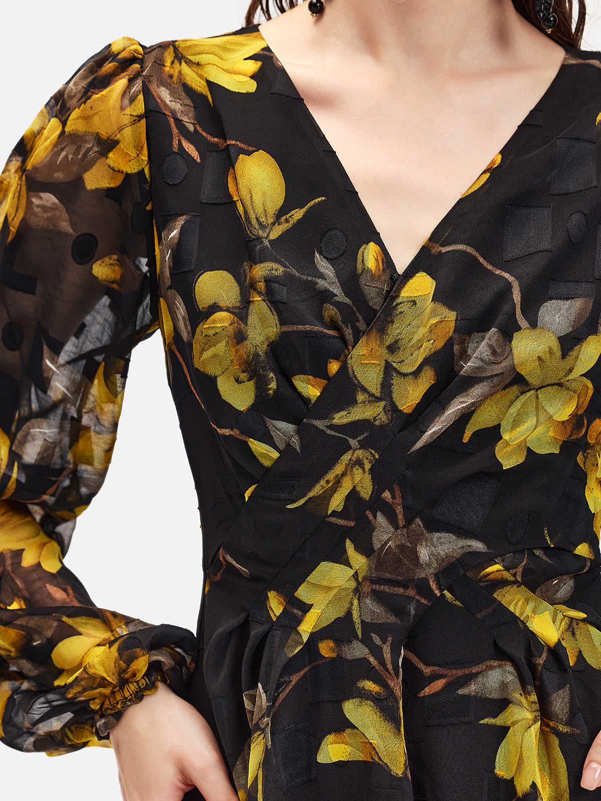 Yellow Floral Black Maxi Dress