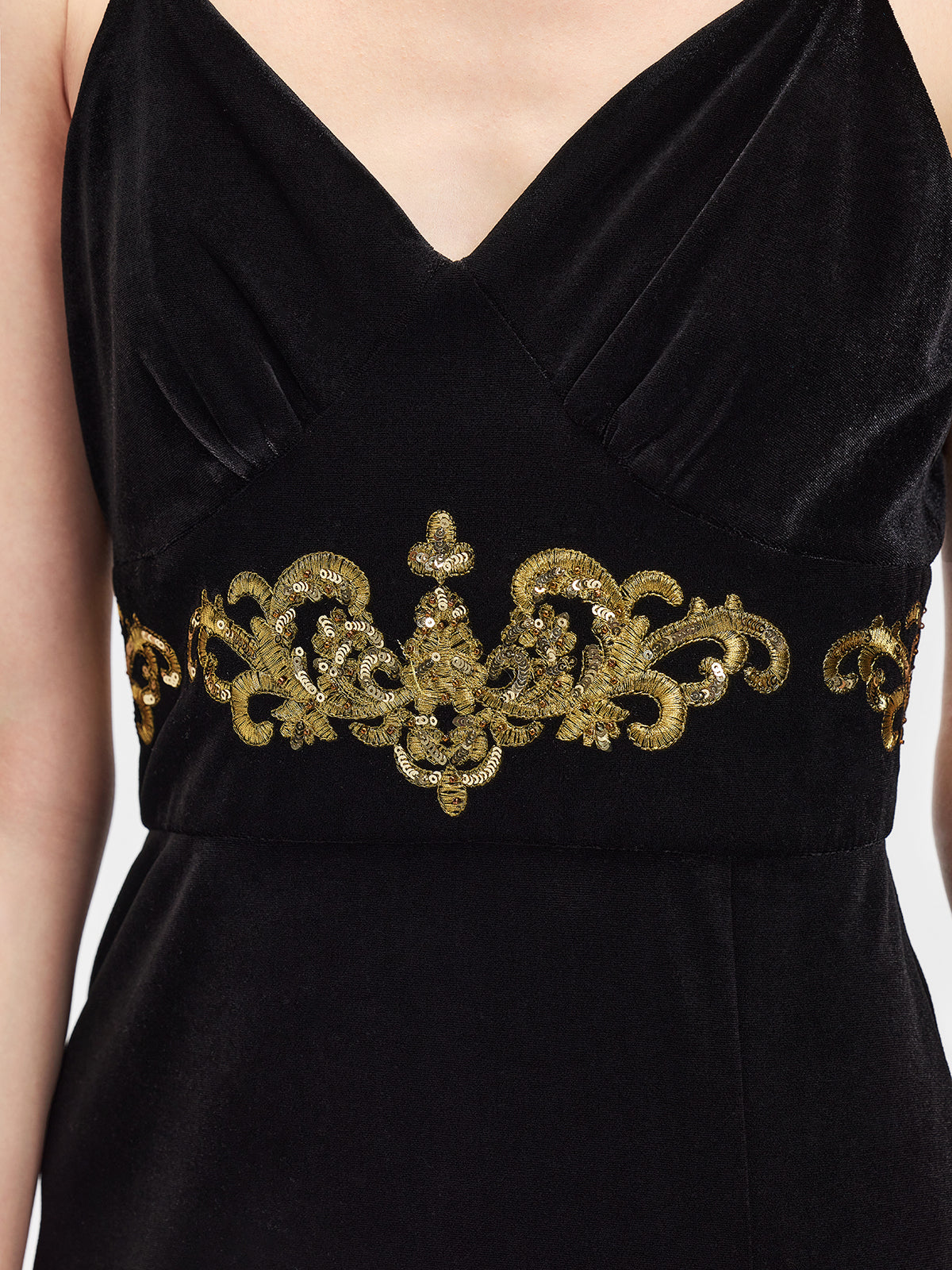 Gold Embroidered Velvet  Dress