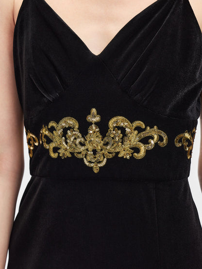 Gold Embroidered Velvet  Dress