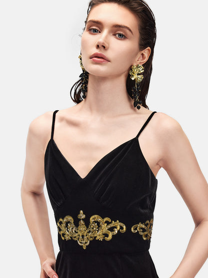 Gold Embroidered Velvet  Dress