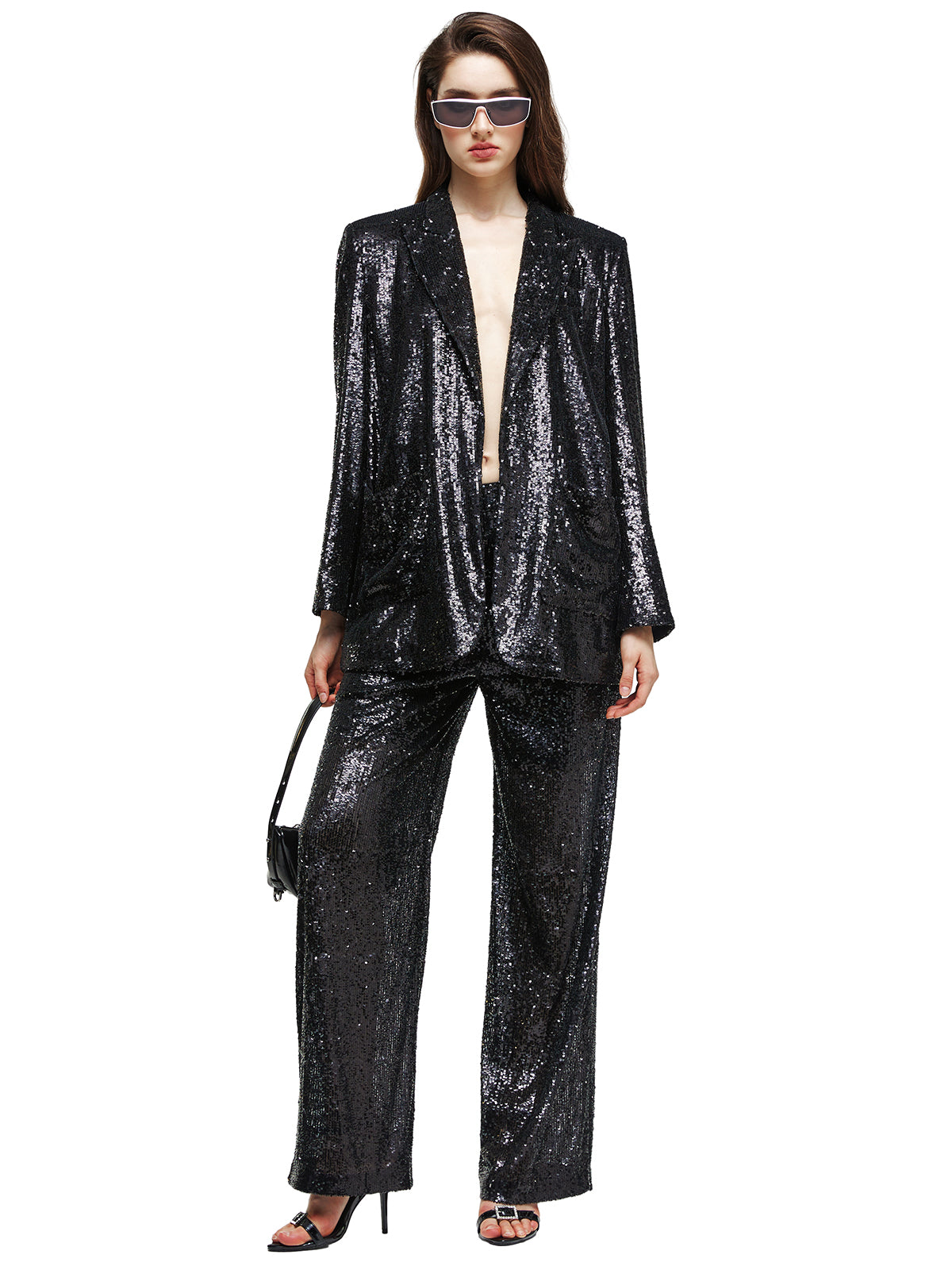 Layered Sequin Straight-Leg Pants