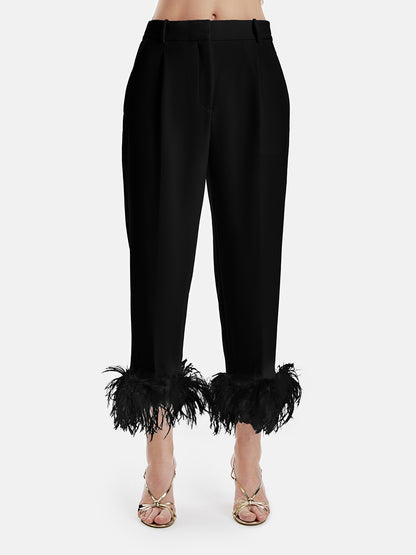 High-Waist Feather Trim Pants - Satr Queen