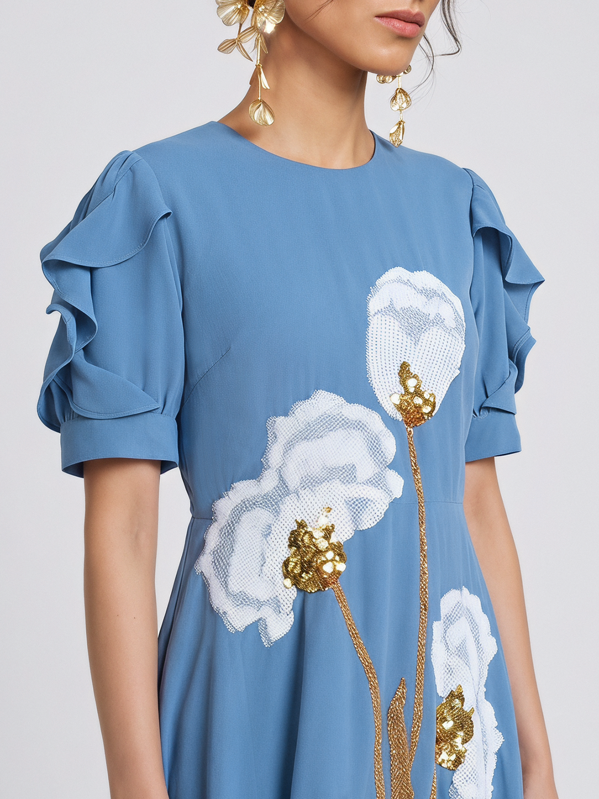 Sequin Embroidered Tulip Floral Dress