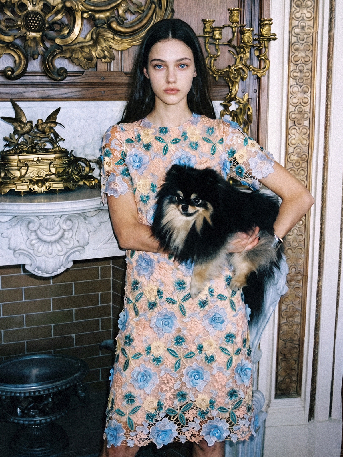 Guipure Lace Floral Leaf-Embellished Dress