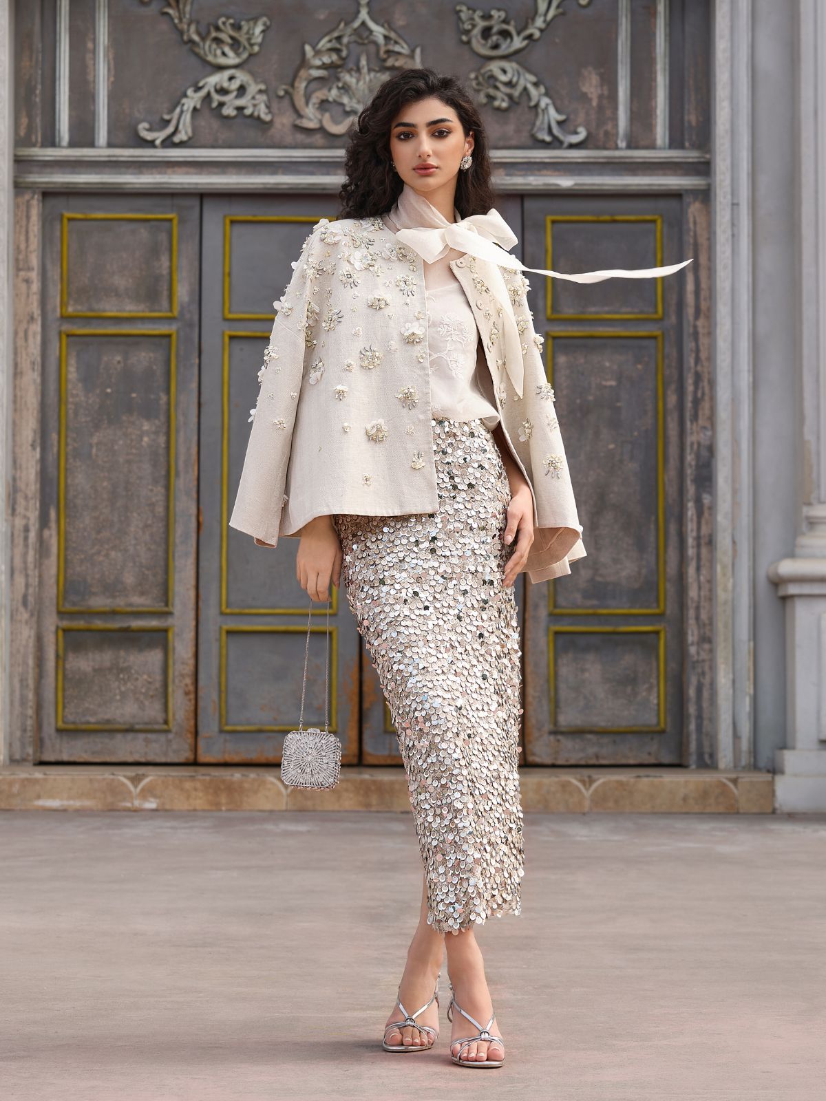 Sequin Embellished Stretch Skirt
