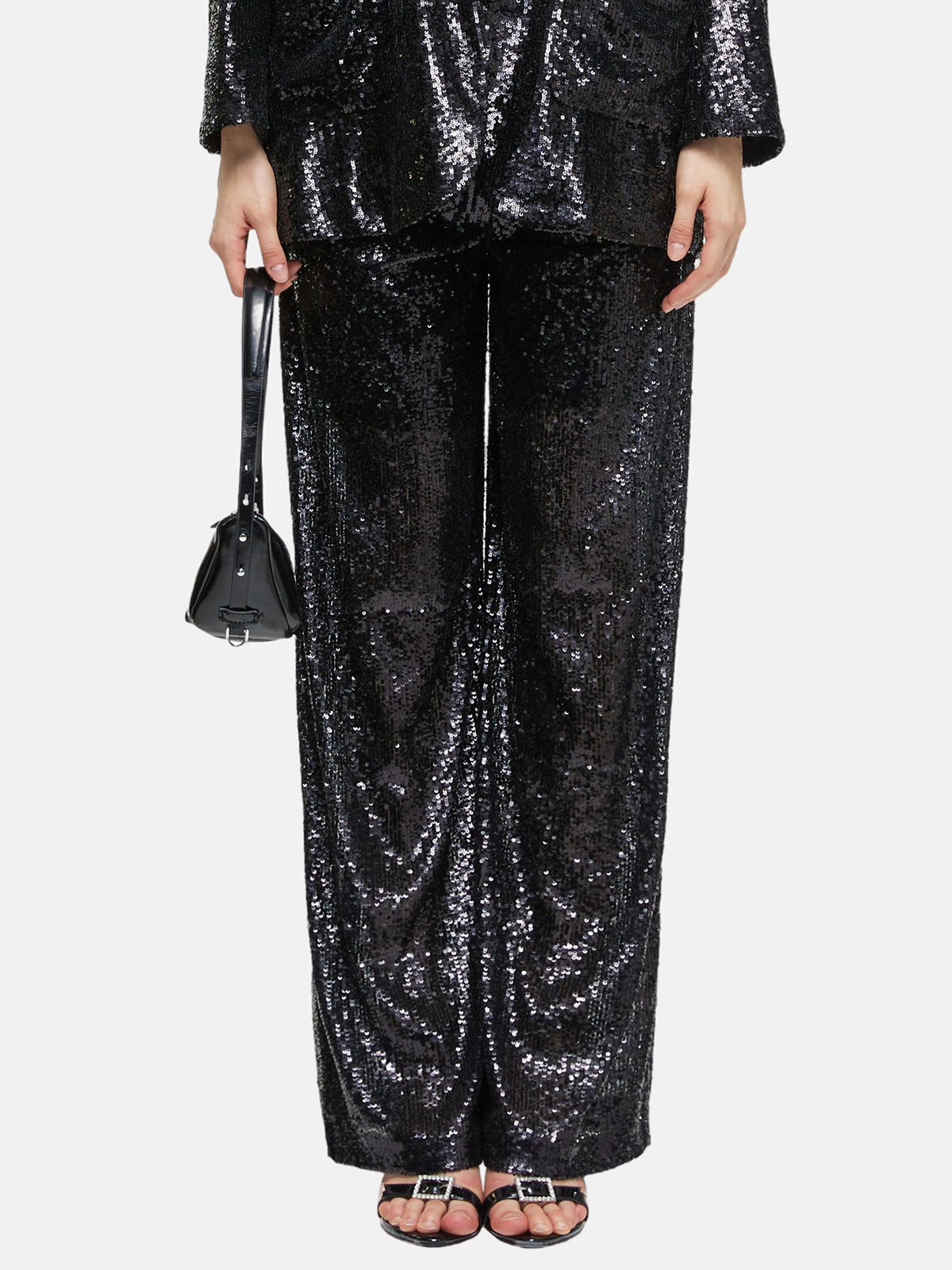 Layered Sequin Straight-Leg Pants