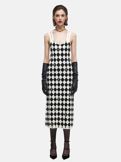 Embroidered Letter Checkerboard Dress