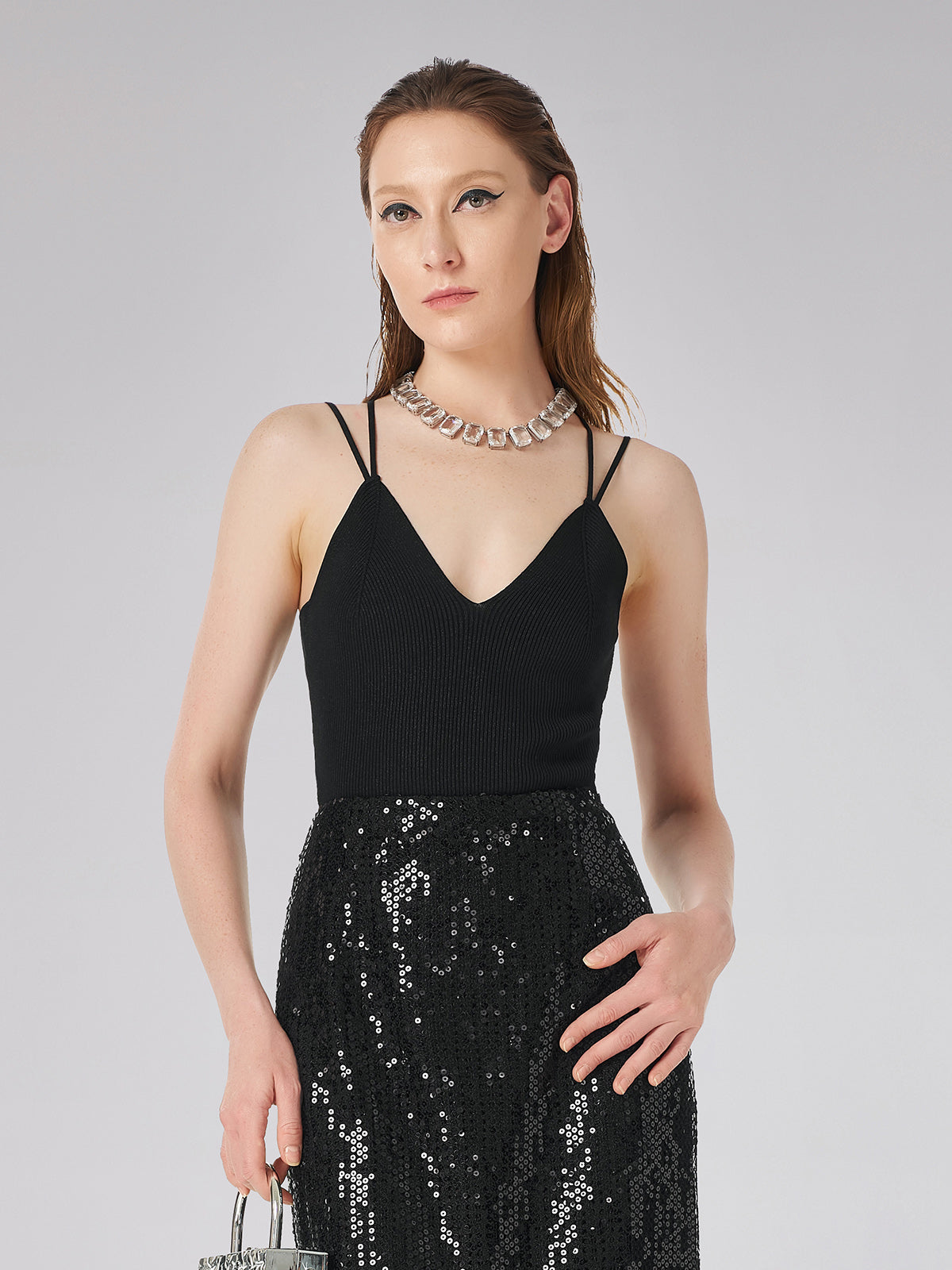 Ribbed Knit Double Straps Top