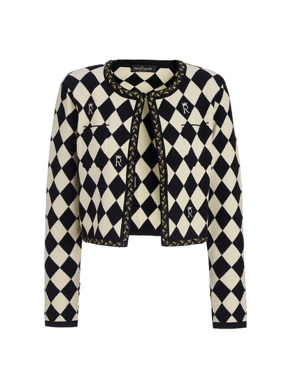 Checkerboard Cropped Cardigan