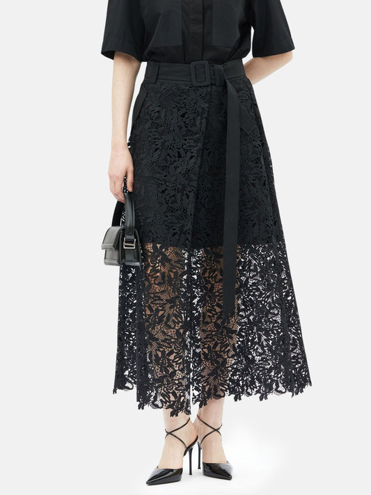 Semi Sheer Lace Midi Cargo Skirt