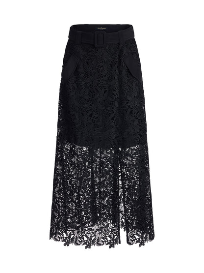 Semi Sheer Lace Midi Cargo Skirt