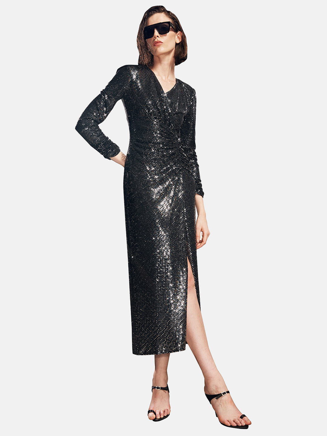 Futuristic Black Glitter Maxi Dress