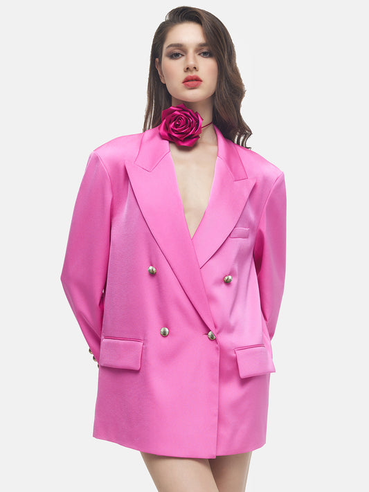 Satin Acetate Dropped Shoulder Suit Jacket