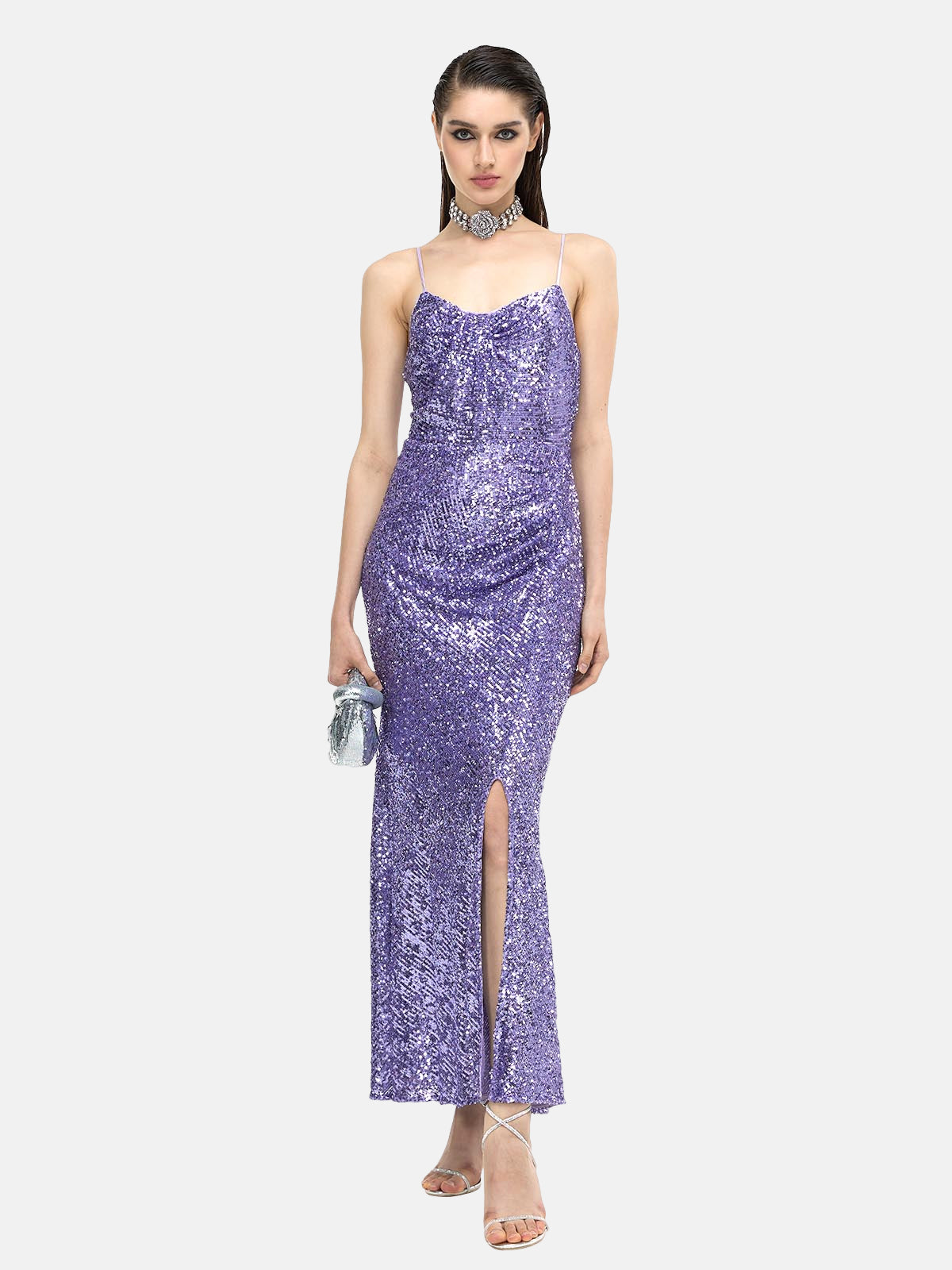 Violet Dazzling Starlight Slit Dress