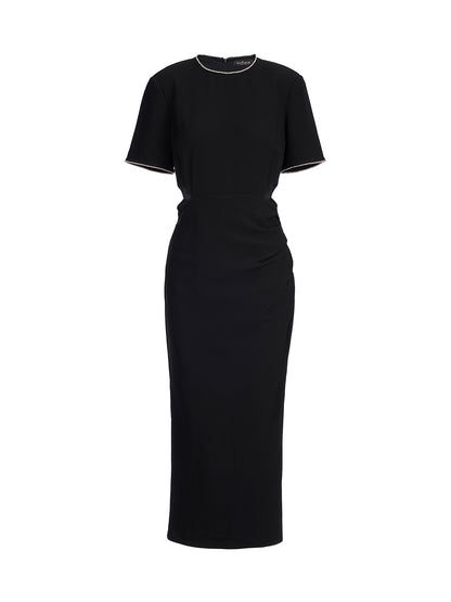 Rhinestone Trim Acetate Cut Out Dress