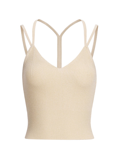 Closed Ribbed Knit Y Back Strap Top