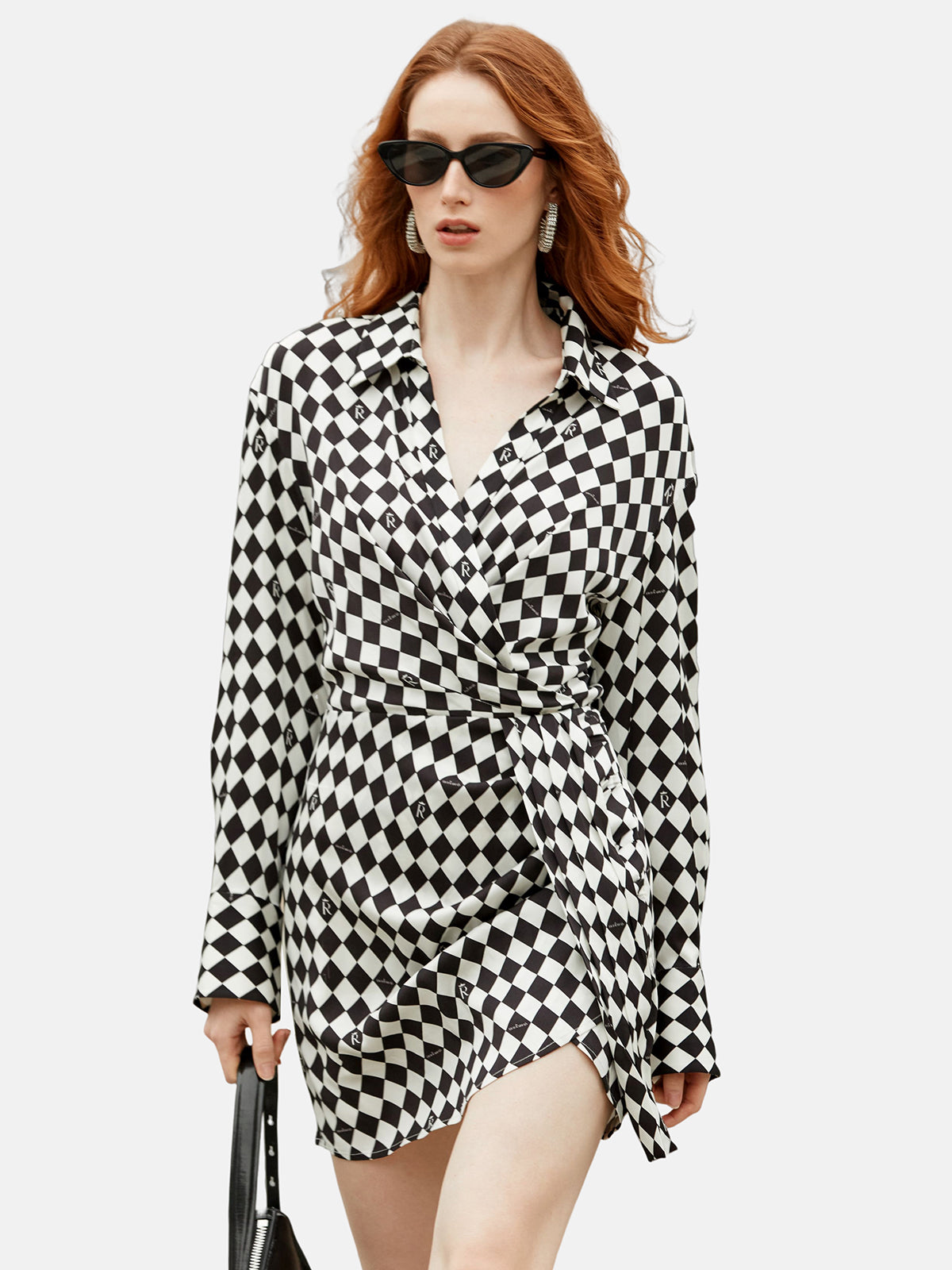 Long Sleeve Checkerboard Shirt Dress