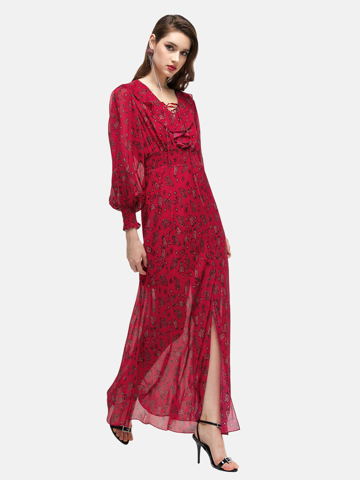 Rayon Paisley Ruffle Maxi Dress