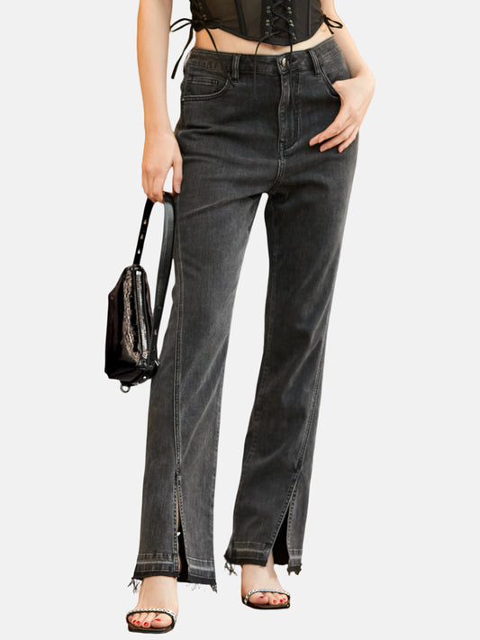 Front Slit Strech Flare Jeans