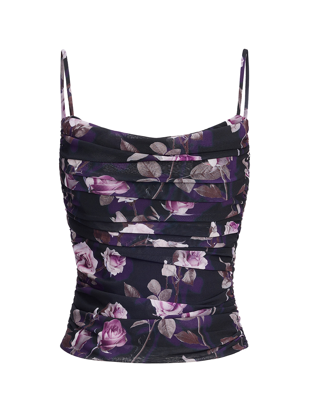 Rose Print Ruched Sling Tank Top