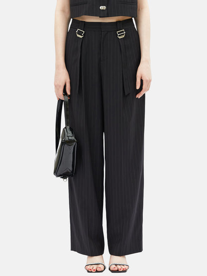 Clasp Pin Striped Suit Pants