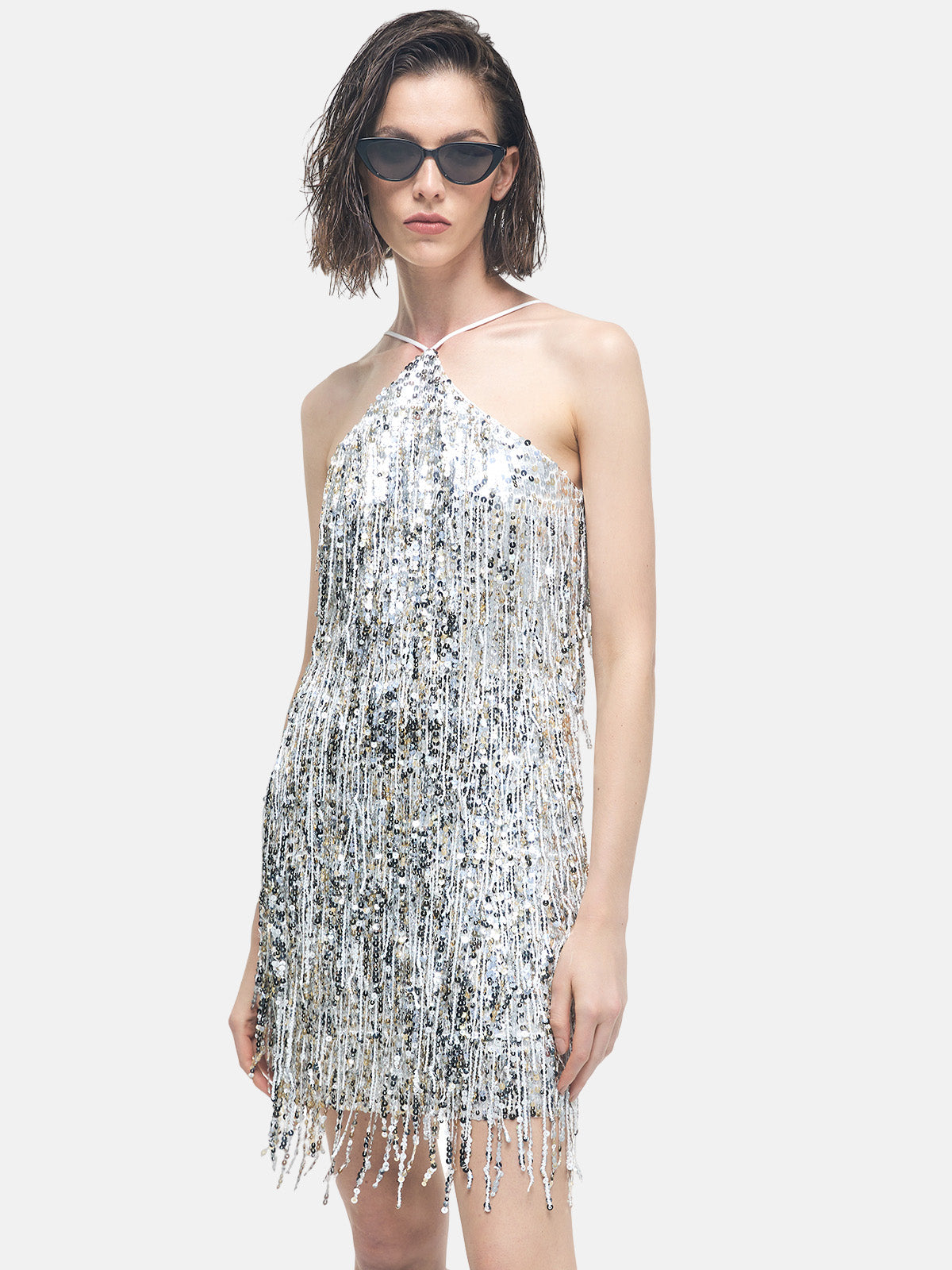 Tassel Sequin Halter Mini Dress