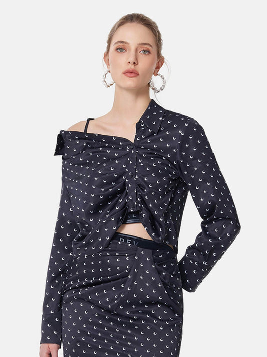 Moon Print Off-Shoulder Shirt