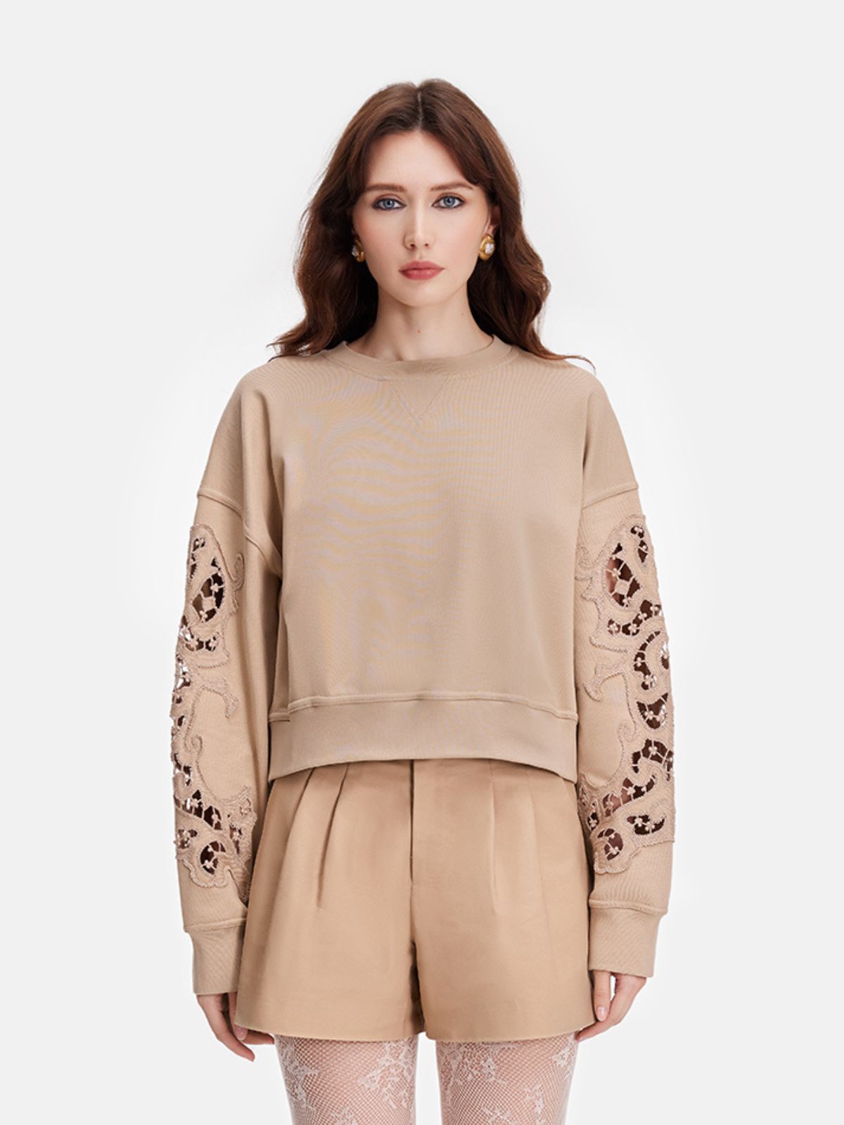 Luxurious Embroidered Lace Sweatshirt