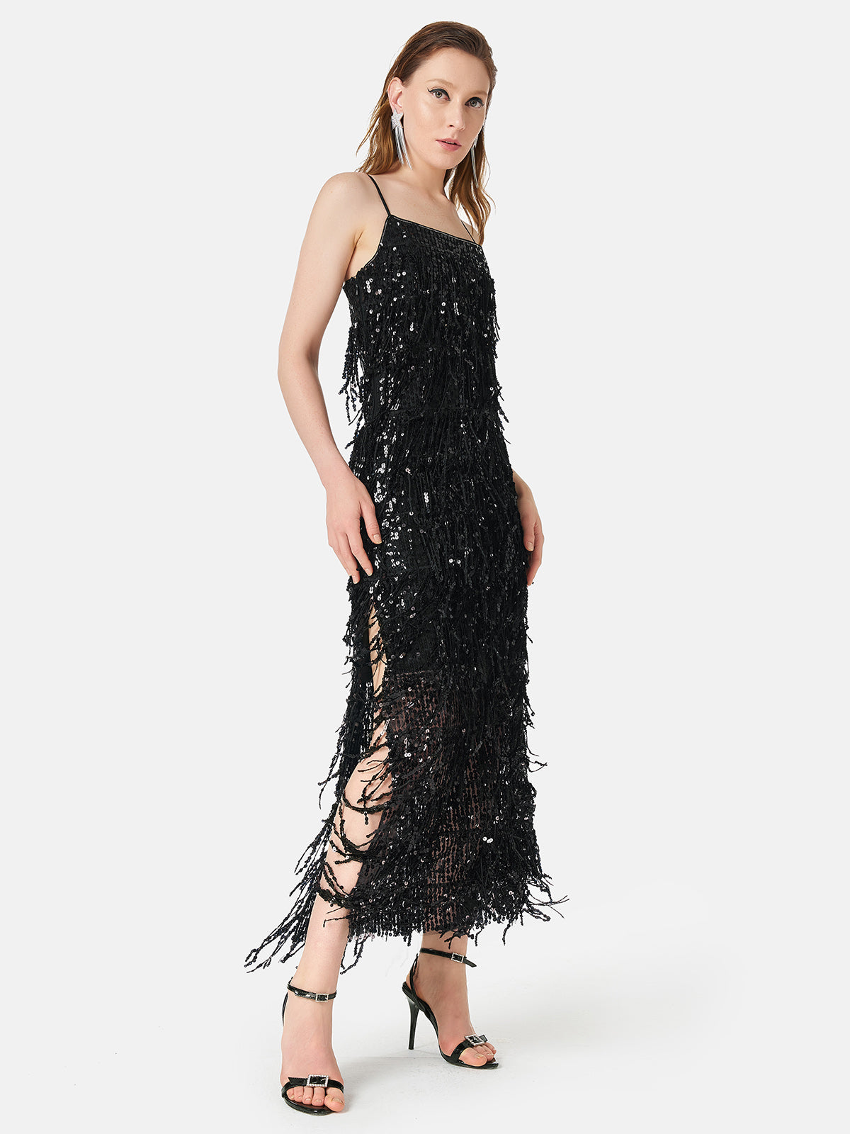 Tassel Sequin Maxi Slip Dress