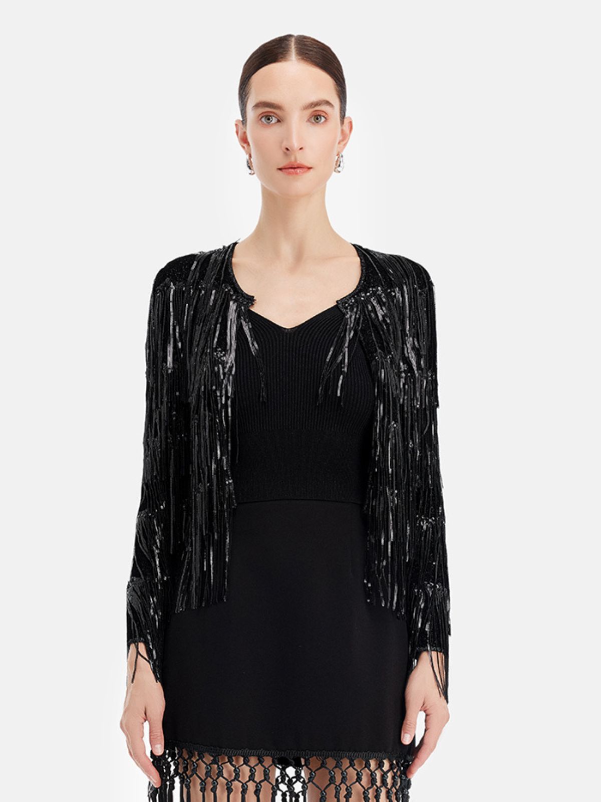 Luxurious Beaded Fringe Cardigan