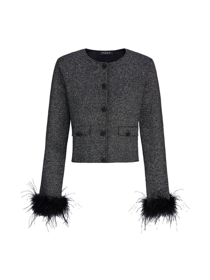 Luxurious Removable Feather Wool Knit Jacket