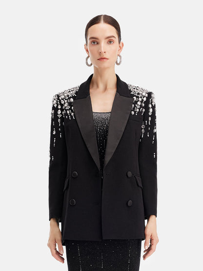 Luxurious Bejeweled Handcrafted Patchwork Lapel Blazer