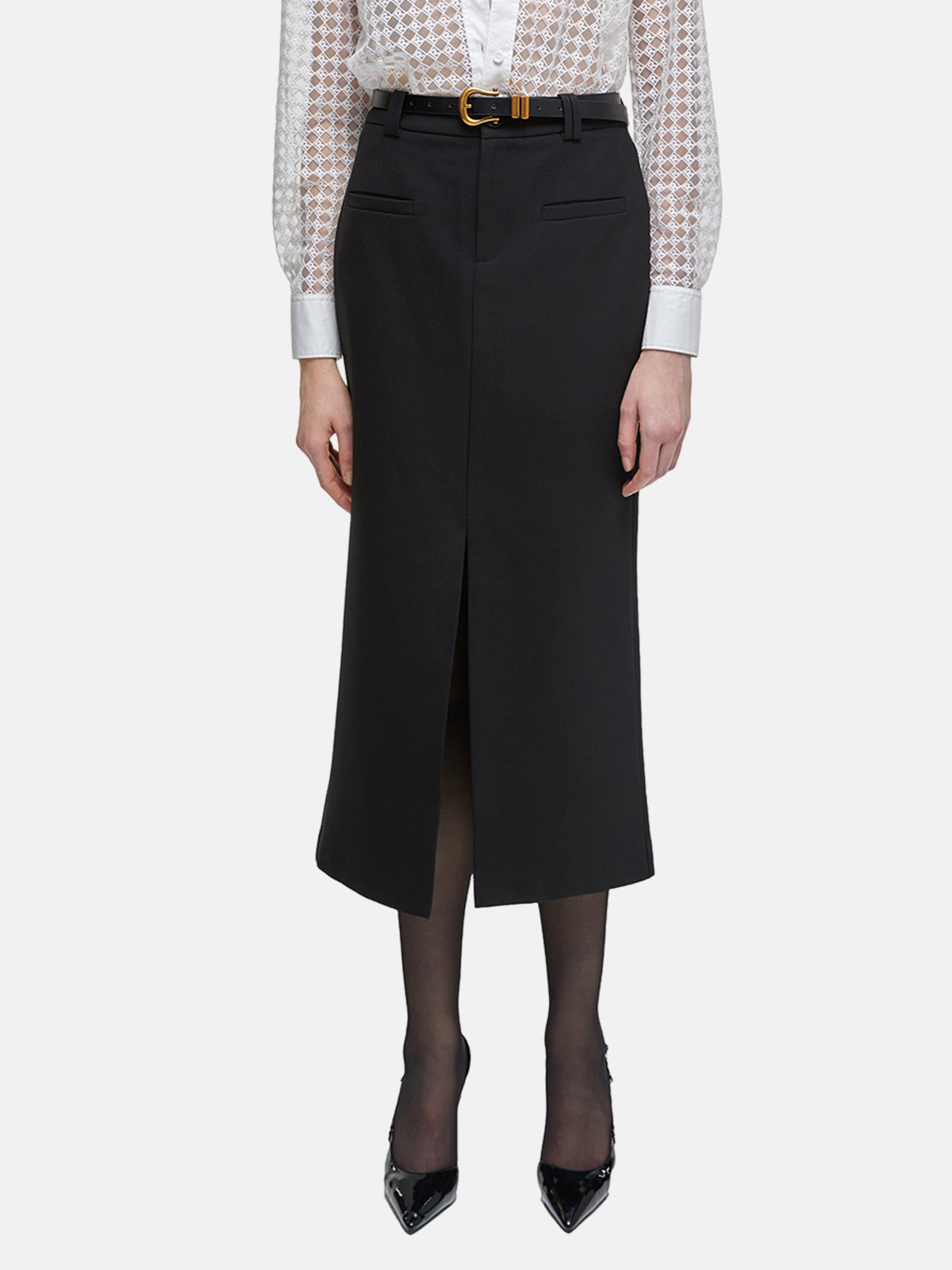 Classic Slit Midi Straight Skirt