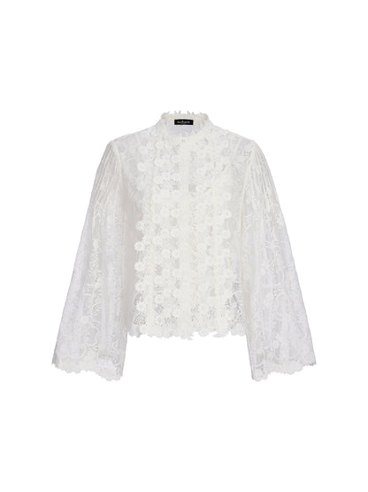 Classic Lace Embroidered Bell-Sleeve Top