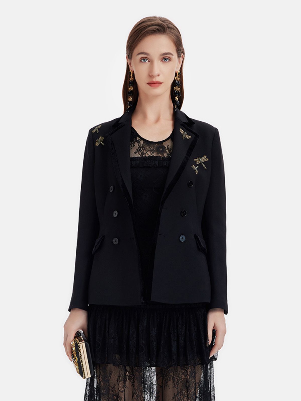 Gold Embroidered Double-Breasted Blazer