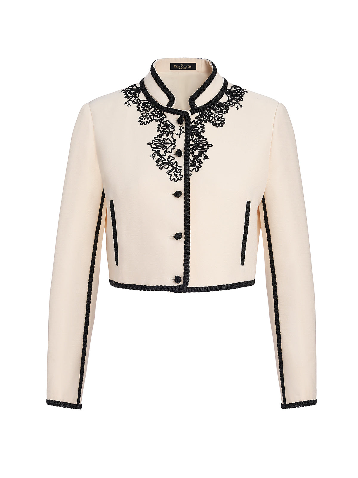 3D Cord Embroidery Silk Wool Cropped Jacket