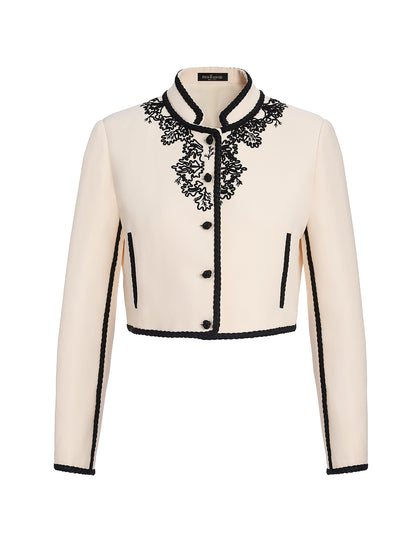 3D Cord Embroidery Silk Wool Cropped Jacket