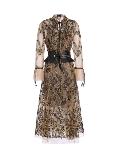 Custom Italian Floral Jacquard Dress (Belt Included)
