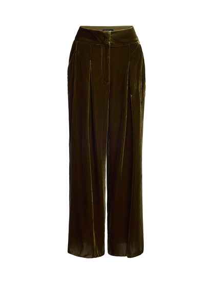 Final Sale | Gold Silk Velvet Wide-Leg Pants