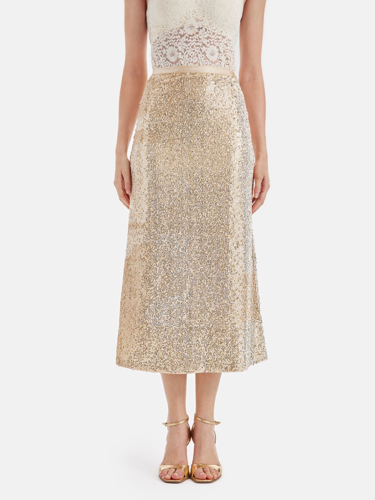 Shiny Gold Sequin Midi Skirt