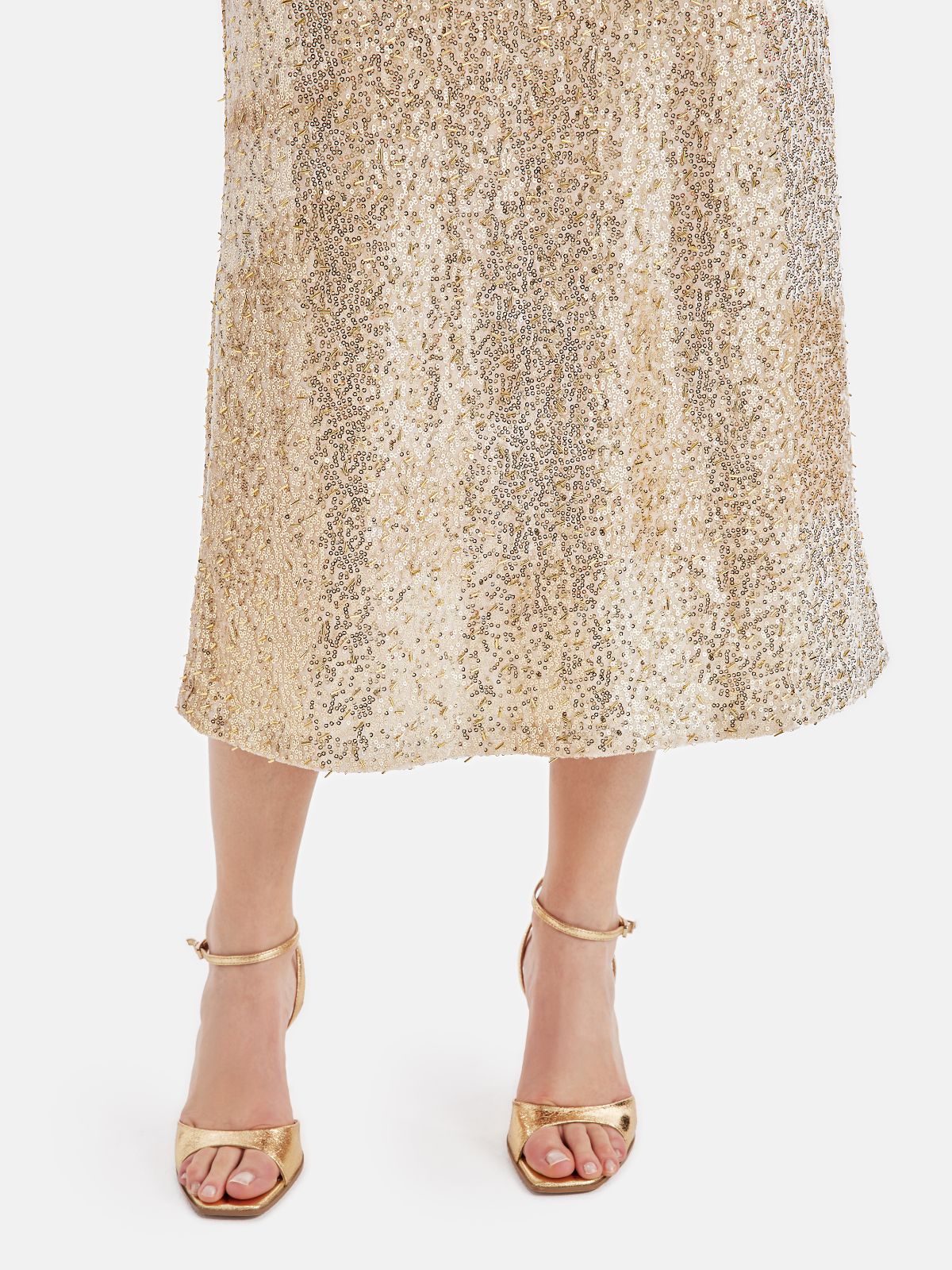 Shiny Gold Sequin Midi Skirt