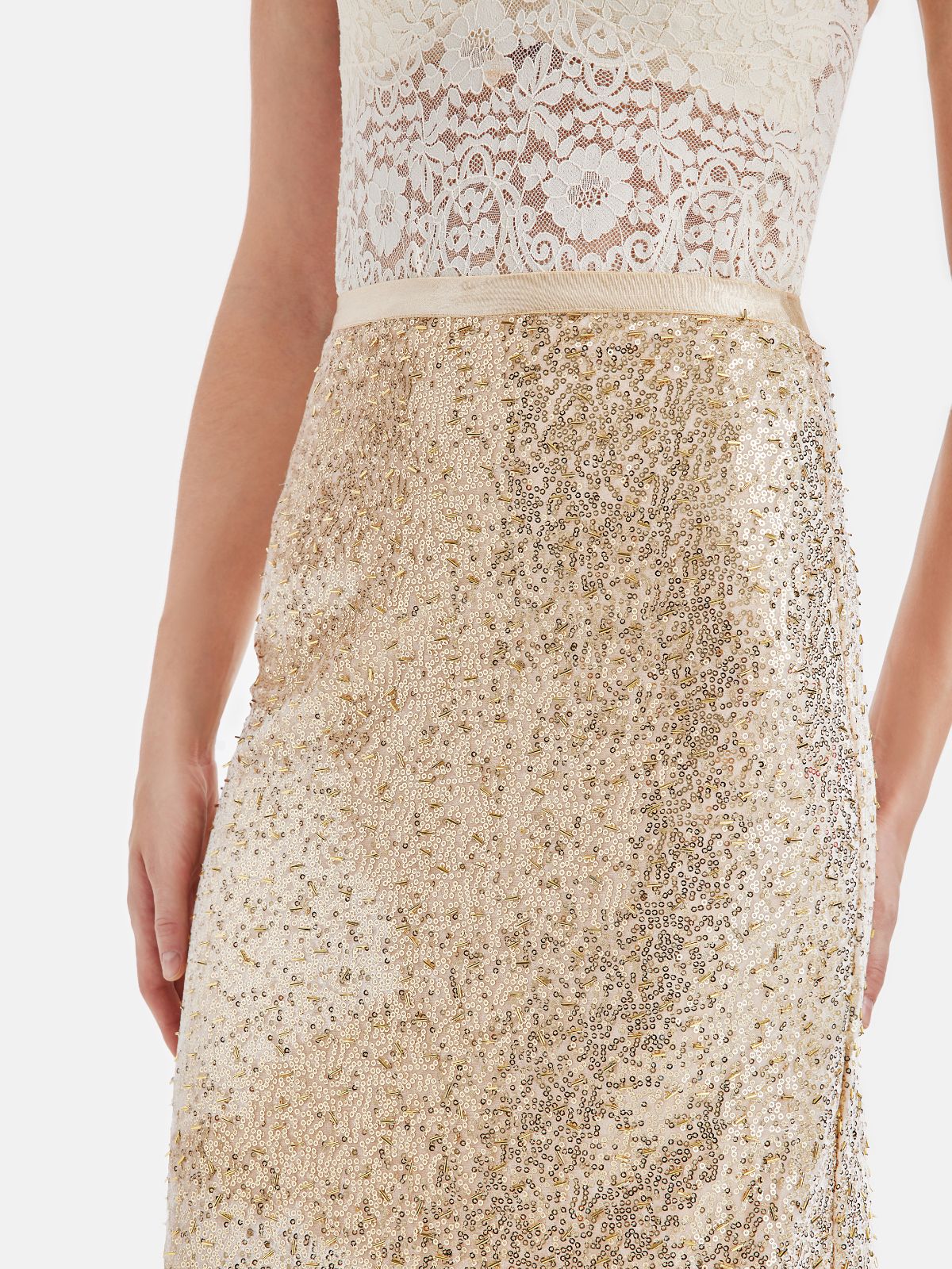 Shiny Gold Sequin Midi Skirt