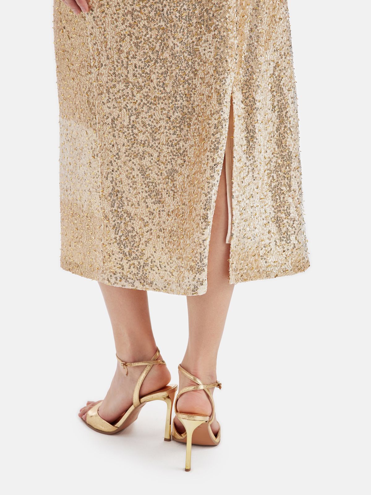 Shiny Gold Sequin Midi Skirt