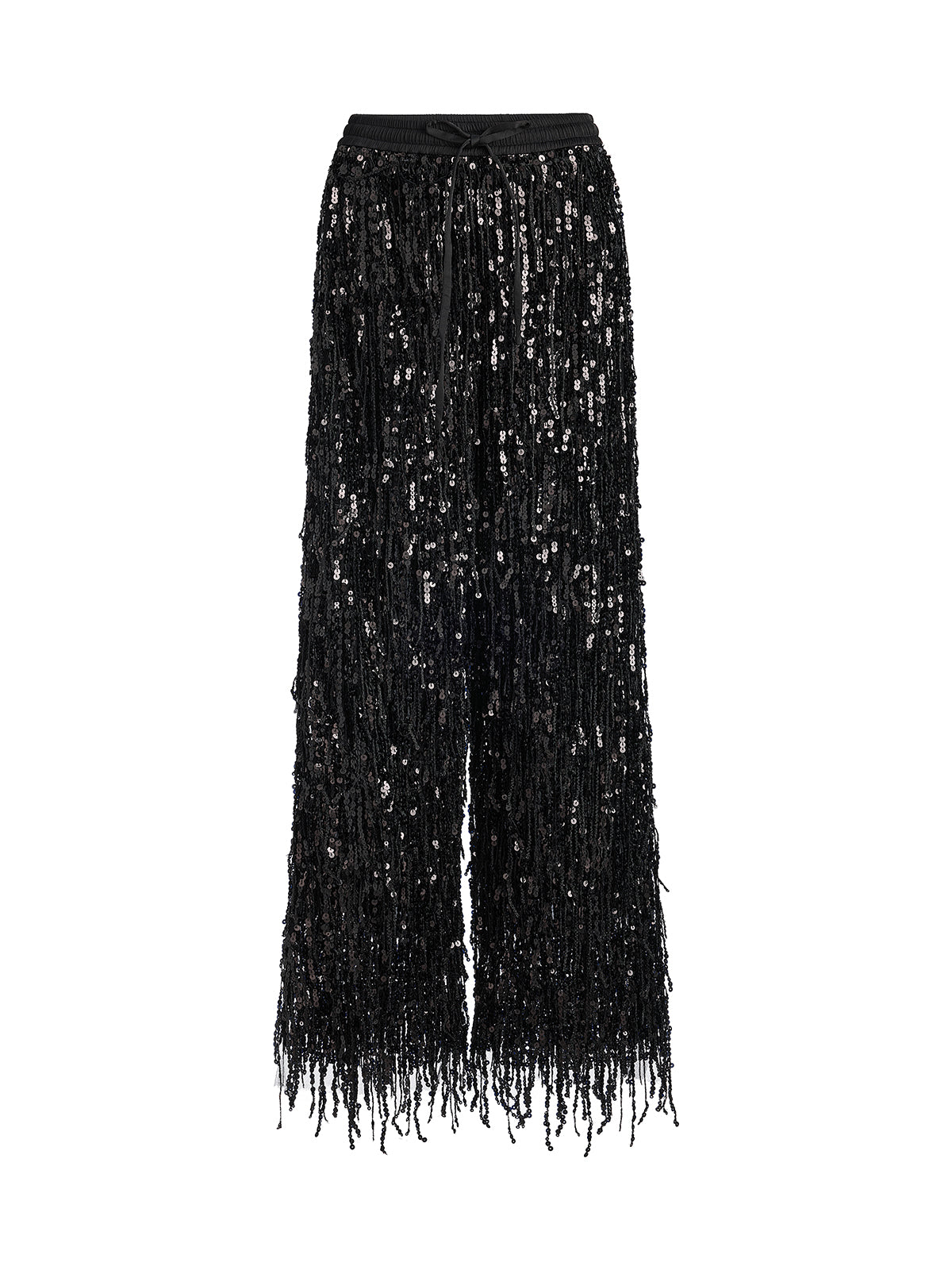 Sequin Fringe Elastic-Waist Pants